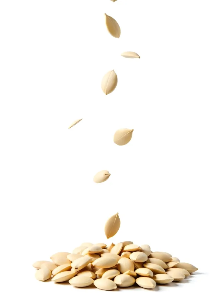Pumpkin Seeds Falling Into A Pile Of Pumpkin Seeds Isolated On A White Background 7 B8cf