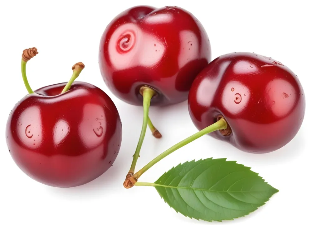 Ripe Red Cherries With Green Leaves Close Up 2 A157