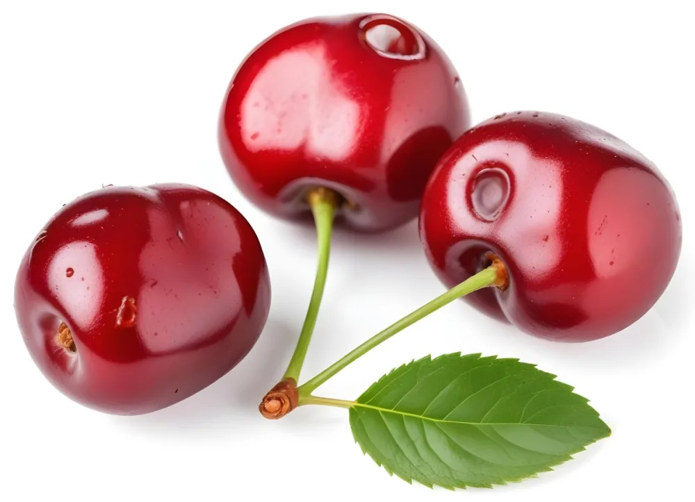 Ripe Red Cherries With Green Leaves Close Up 3 8f25
