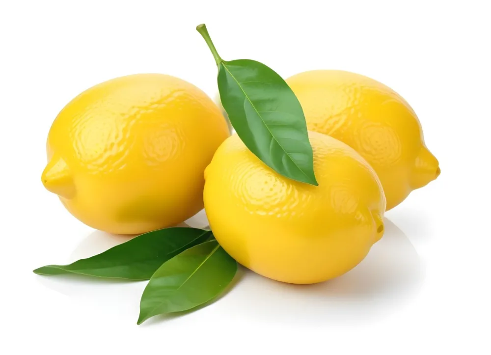Several Bright Yellow Lemons With Green Leaves On A White Background 4 31e0