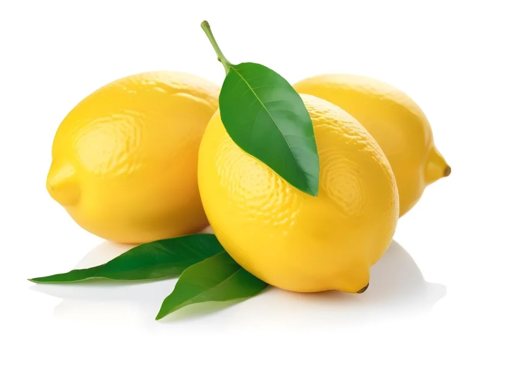 Several Bright Yellow Lemons With Green Leaves On A White Background 6 50ff