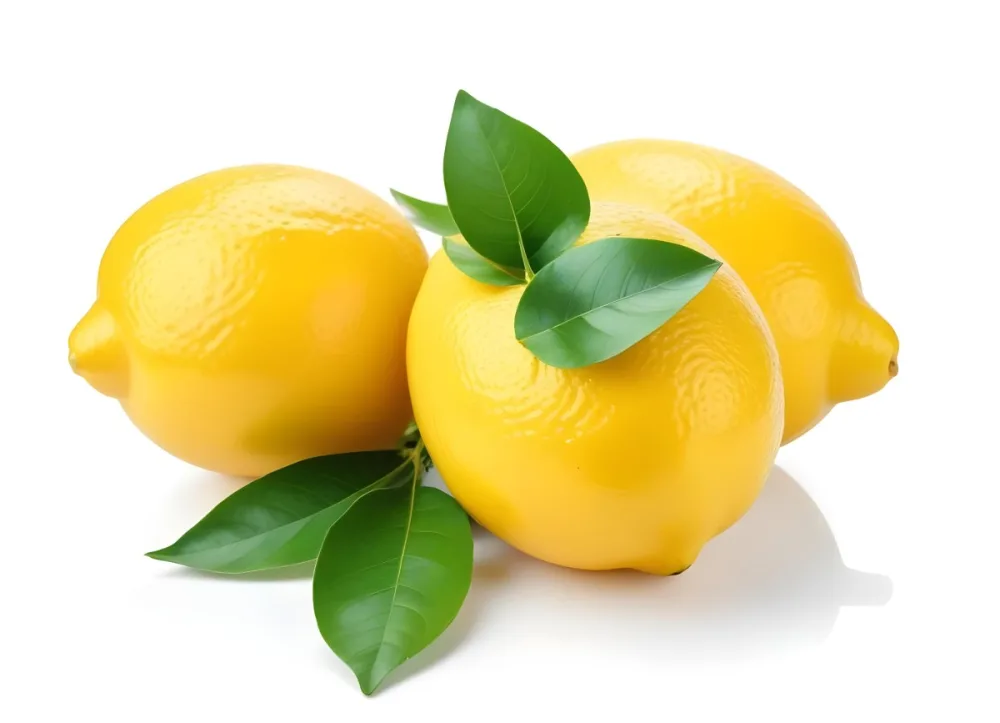 Several Bright Yellow Lemons With Green Leaves On A White Background 7 D9c2