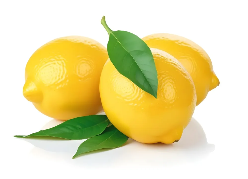 Several Bright Yellow Lemons With Green Leaves On A White Background 8 3297
