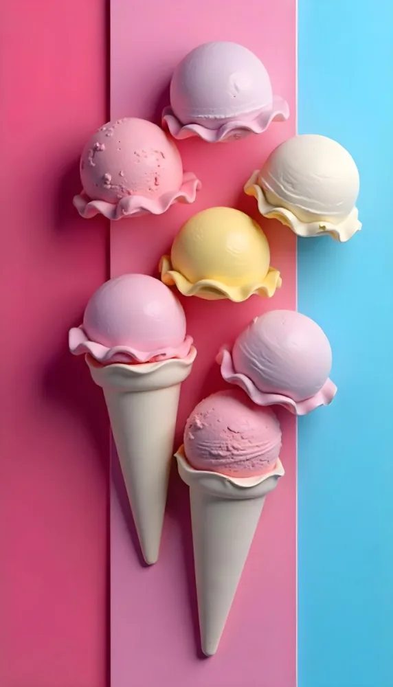 Six Ice Cream Scoops Of Different Colors Pink Pink Pink Pink And Pink On A Pink And Blue Background 10 B2e7