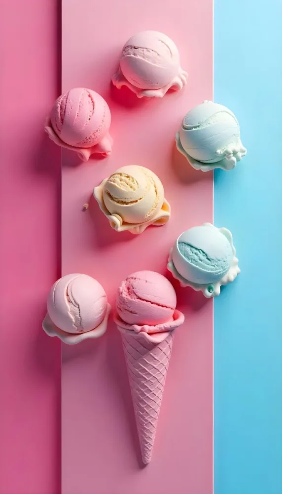 Six Ice Cream Scoops Of Different Colors Pink Pink Pink Pink And Pink On A Pink And Blue Background 23 1030