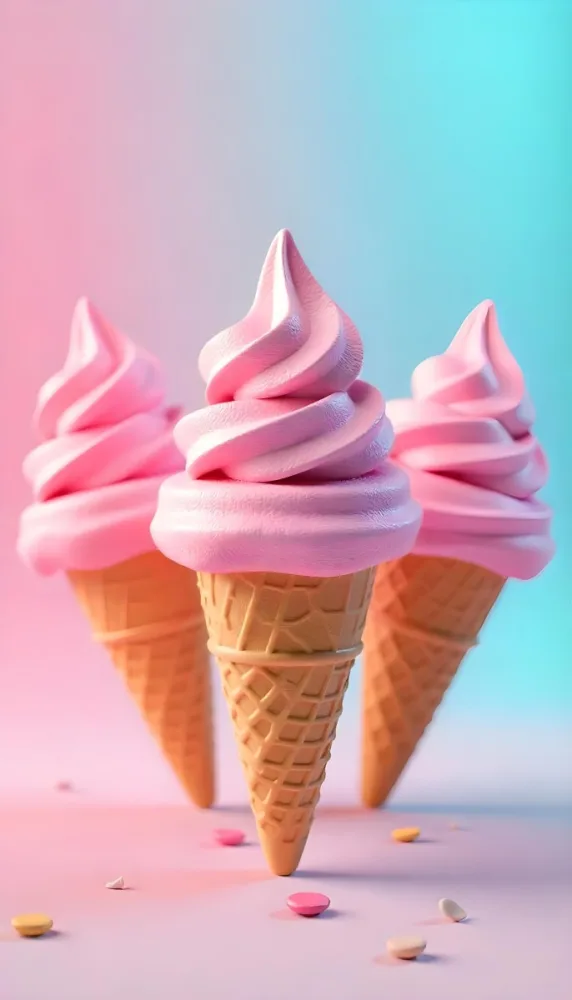 Six Ice Cream Scoops Of Different Colors Pink Pink Pink Pink And Pink On A Pink And Blue Background 41 768f