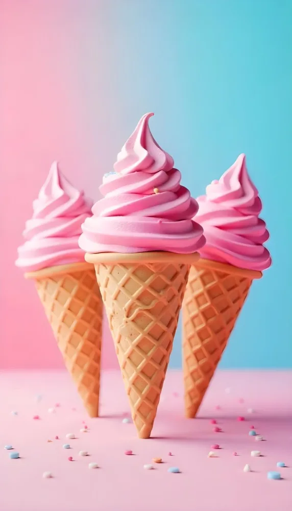 Six Ice Cream Scoops Of Different Colors Pink Pink Pink Pink And Pink On A Pink And Blue Background 50 Fa72