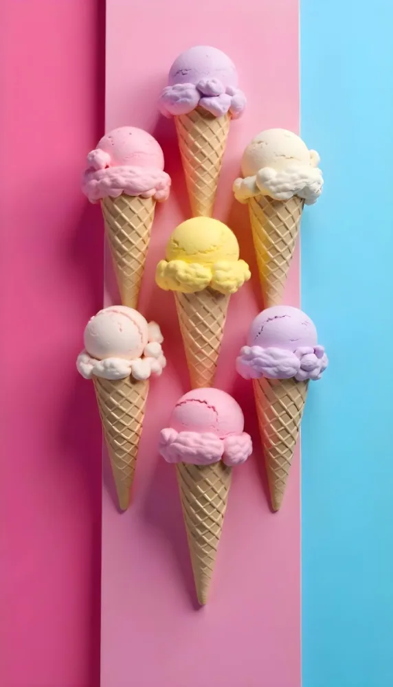 Six Ice Cream Scoops Of Different Colors Pink Pink Pink Pink And Pink On A Pink And Blue Background 51 85a0