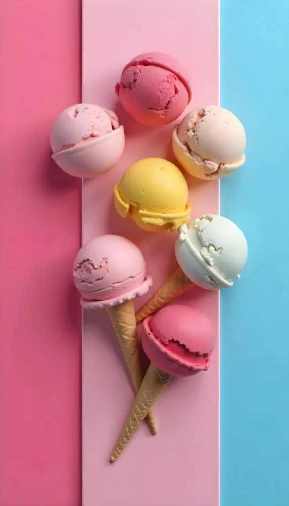 Six Ice Cream Scoops Of Different Colors Pink Pink Pink Pink And Pink On A Pink And Blue Background 52 252d