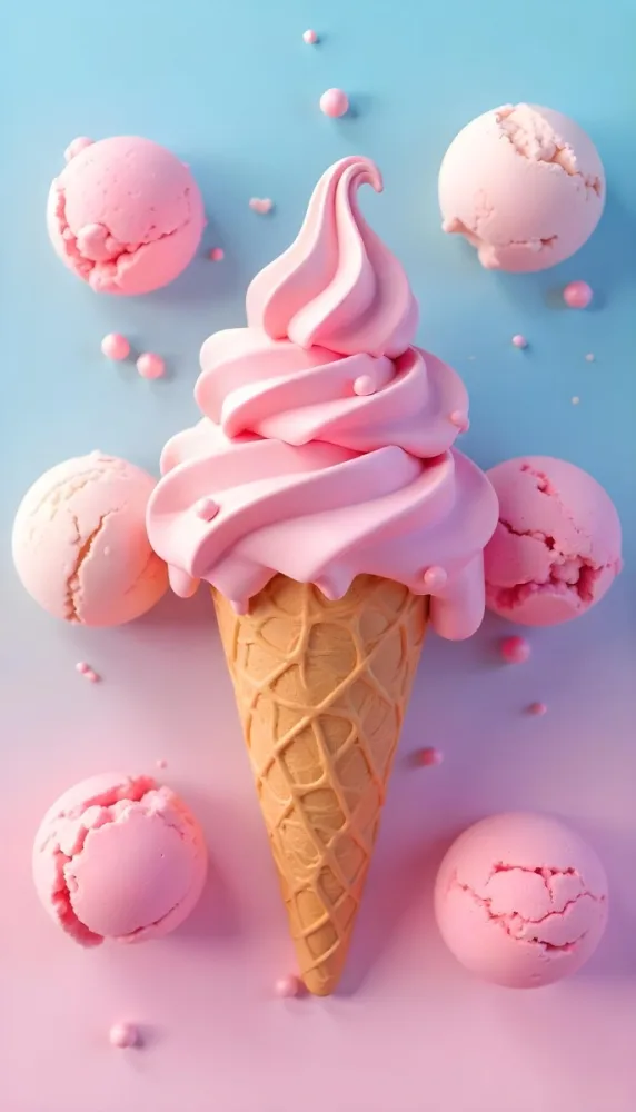 Six Ice Cream Scoops Of Different Colors Pink Pink Pink Pink And Pink On A Pink And Blue Background 6 1983