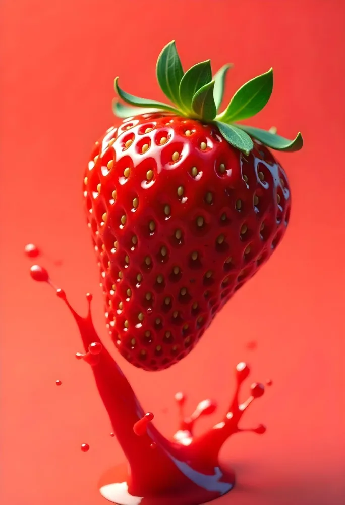 Sliced Strawberry With Red Liquid Splash Vibrant Colors Studio Shot Clean Background Dynamic Composition Food Photography Close Up Juicy Refreshing Appetizing Visually Appealing Mouthwatering 20 5b2d