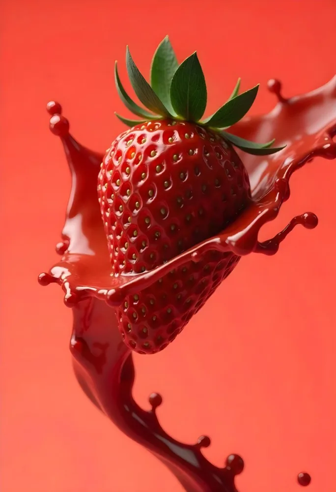 Sliced Strawberry With Red Liquid Splash Vibrant Colors Studio Shot Clean Background Dynamic Composition Food Photography Close Up Juicy Refreshing Appetizing Visually Appealing Mouthwatering 29 2a2a