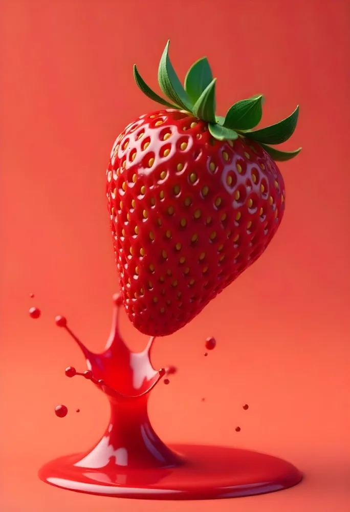 Sliced Strawberry With Red Liquid Splash Vibrant Colors Studio Shot Clean Background Dynamic Composition Food Photography Close Up Juicy Refreshing Appetizing Visually Appealing Mouthwatering 3 799b