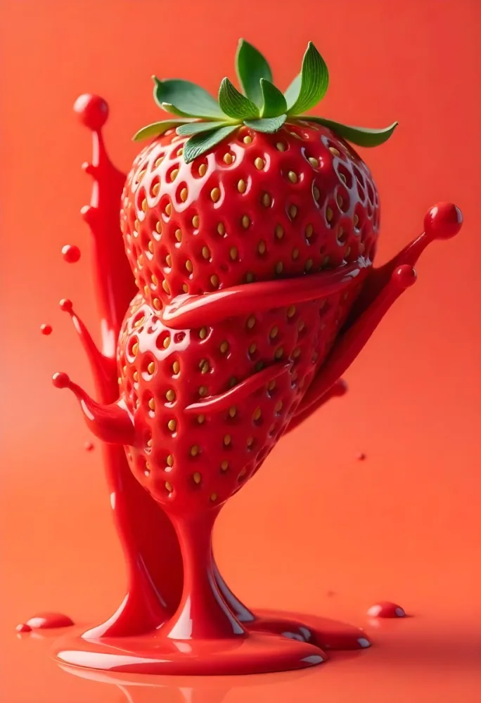 Sliced Strawberry With Red Liquid Splash Vibrant Colors Studio Shot Clean Background Dynamic Composition Food Photography Close Up Juicy Refreshing Appetizing Visually Appealing Mouthwatering 31 7142