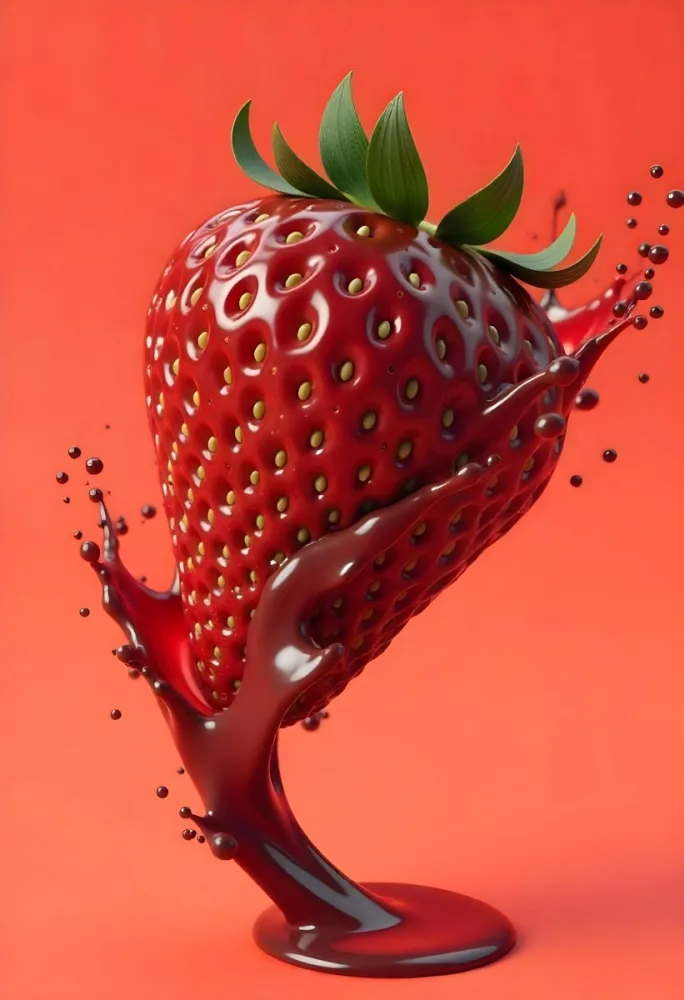 Sliced Strawberry With Red Liquid Splash Vibrant Colors Studio Shot Clean Background Dynamic Composition Food Photography Close Up Juicy Refreshing Appetizing Visually Appealing Mouthwatering 35 C4b4