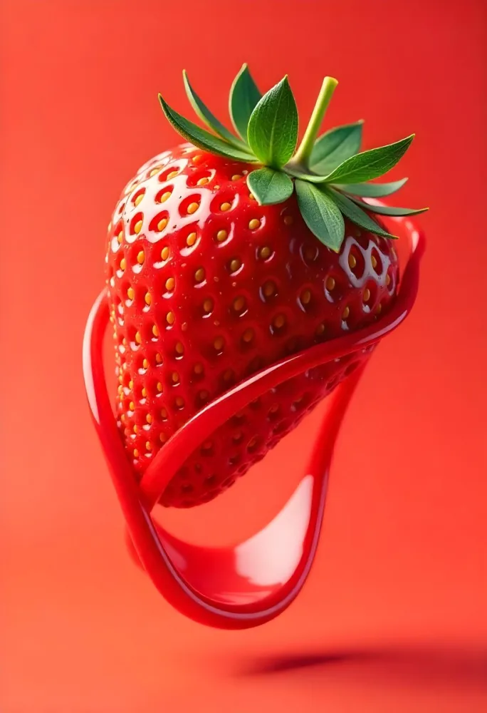 Sliced Strawberry With Red Liquid Splash Vibrant Colors Studio Shot Clean Background Dynamic Composition Food Photography Close Up Juicy Refreshing Appetizing Visually Appealing Mouthwatering 7 5d0e