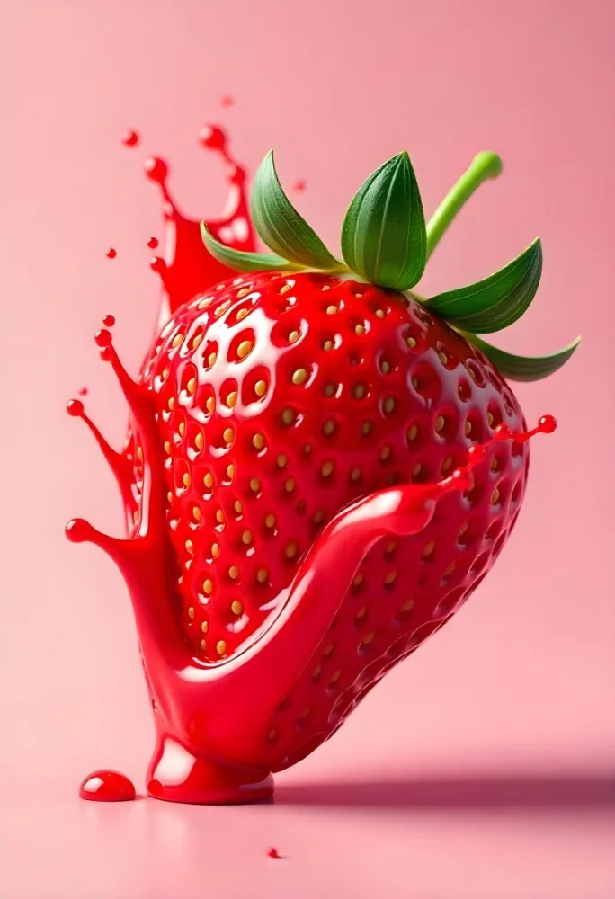 Sliced Strawberry With Red Liquid Splash Vibrant Colors Studio Shot Clean Background Dynamic Composition Food Photography Close Up Juicy Refreshing Appetizing Visually Appealing Mouthwatering 8 5b6b