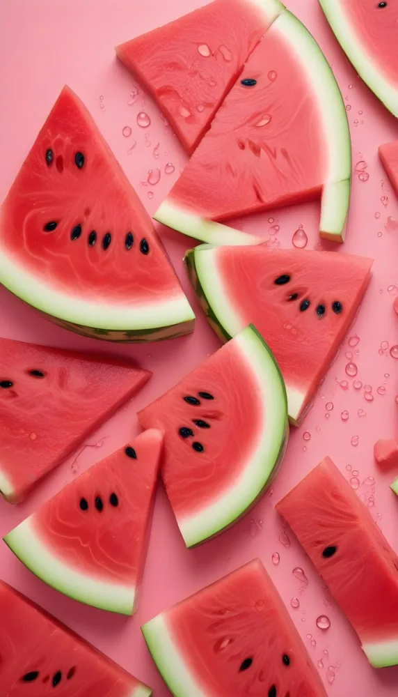 Sliced Watermelon On A Pink Background With Water Droplets 3