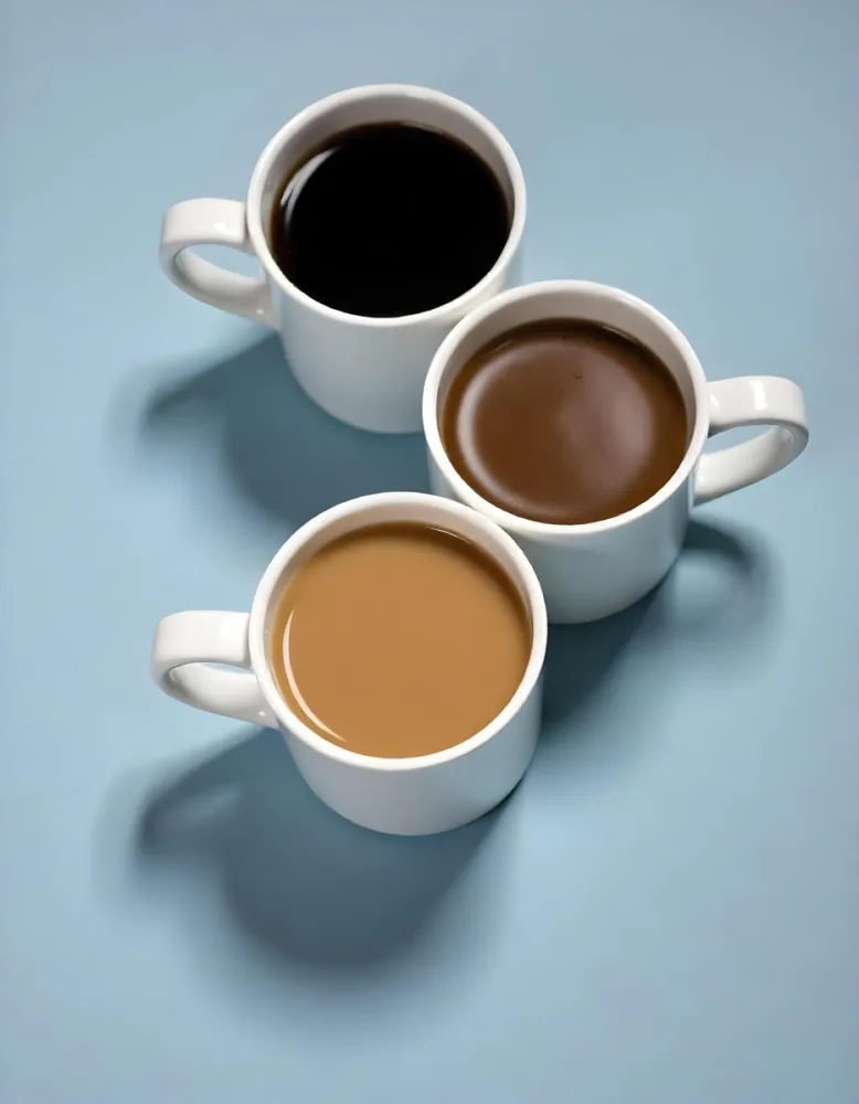 Three Cups Of Coffee Or Tea On A Blue Background 12 7b59