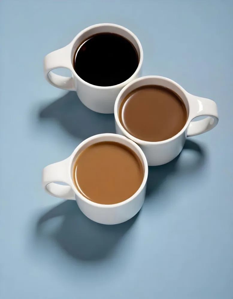 Three Cups Of Coffee Or Tea On A Blue Background 15 6e88