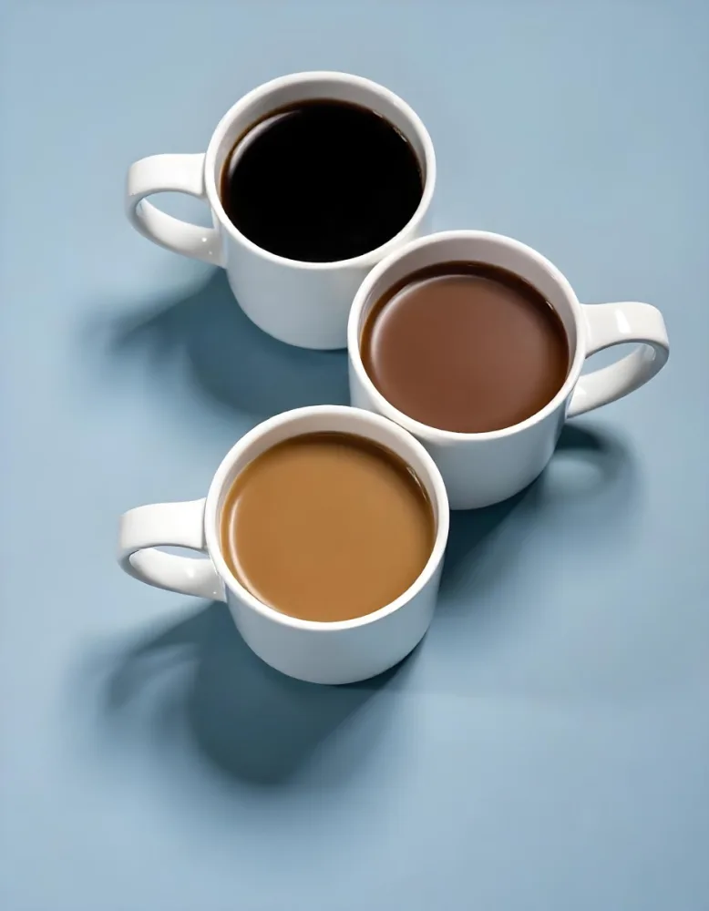 Three Cups Of Coffee Or Tea On A Blue Background 16 Dfee