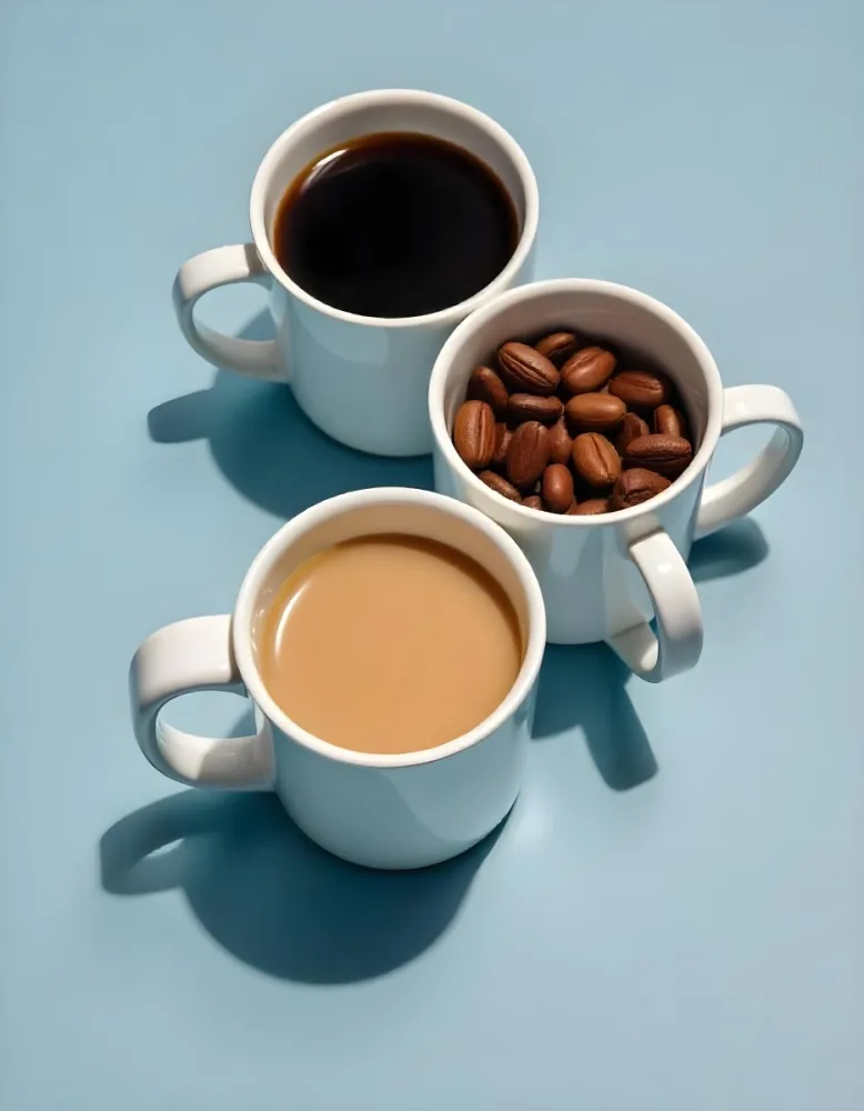 Three Cups Of Coffee Or Tea On A Blue Background 2 Bf00