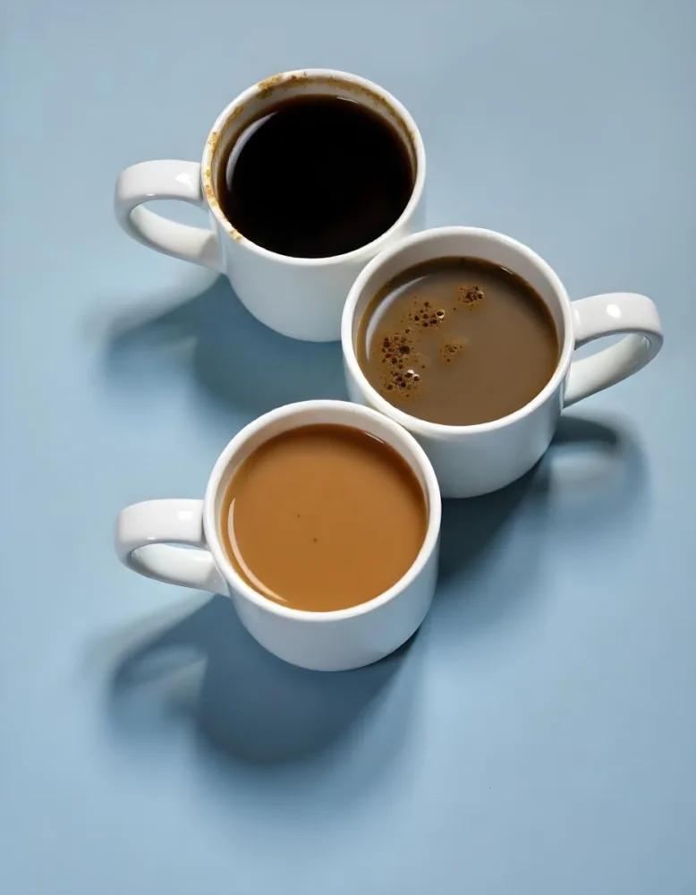 Three Cups Of Coffee Or Tea On A Blue Background 3 8ab9