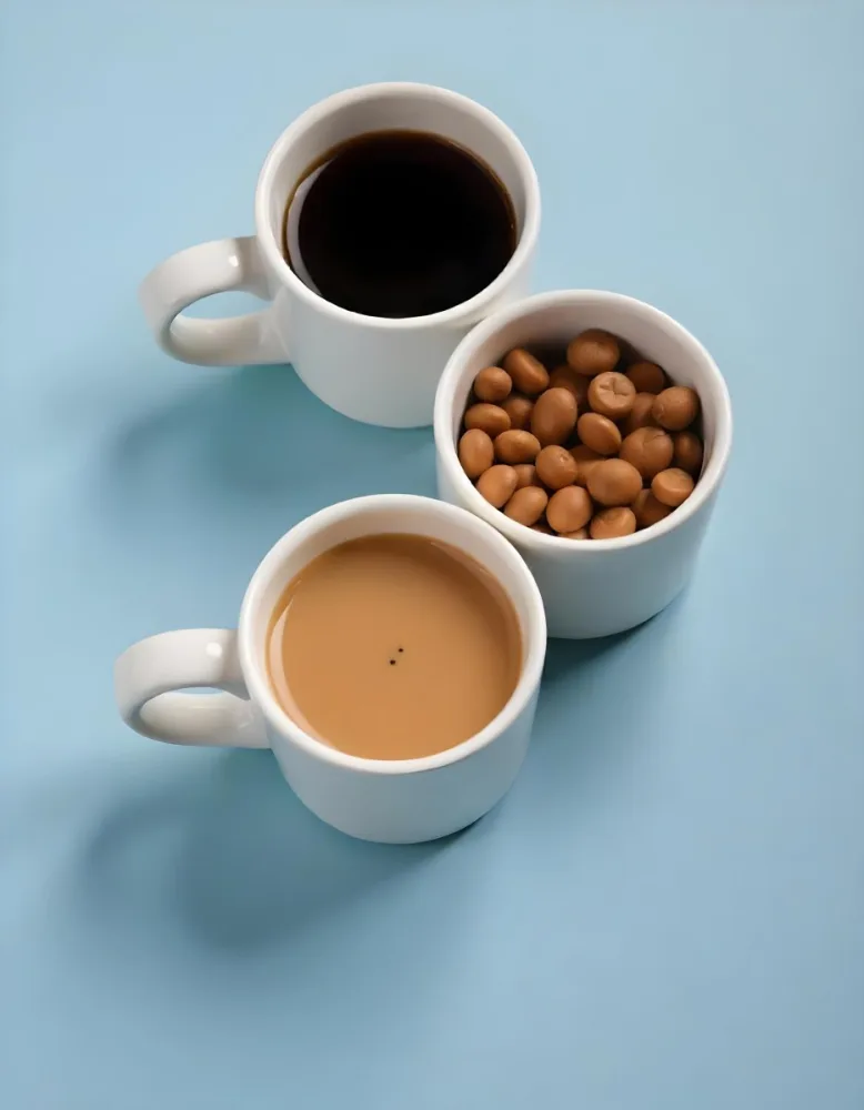 Three Cups Of Coffee Or Tea On A Blue Background 5 3ba3