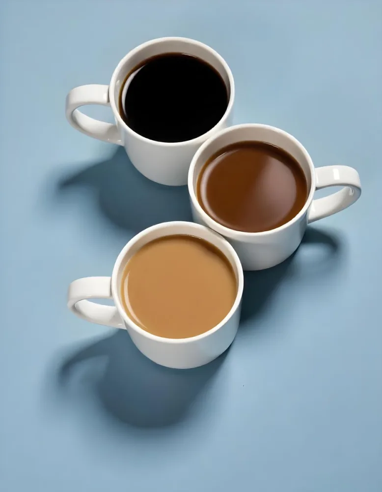 Three Cups Of Coffee Or Tea On A Blue Background 6 D7b1