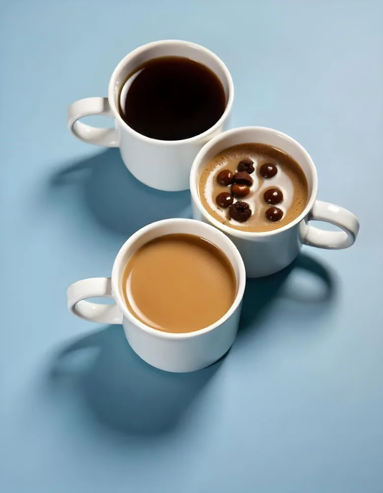 Three Cups Of Coffee Or Tea On A Blue Background 8 Dab2