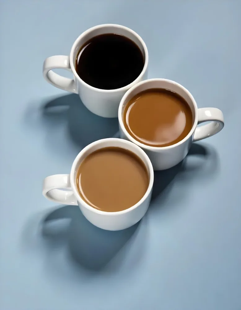 Three Cups Of Coffee Or Tea On A Blue Background 9 Fe55