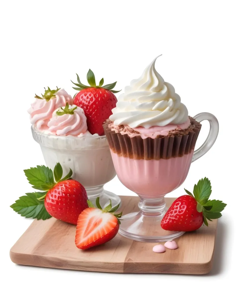 Two Desserts With Strawberries And Whipped Cream One In A Glass And One In A Cup The Desserts Have A Creamy Sweet Appearance And Are Garnished With Fresh Strawberry Slices 4 38fc