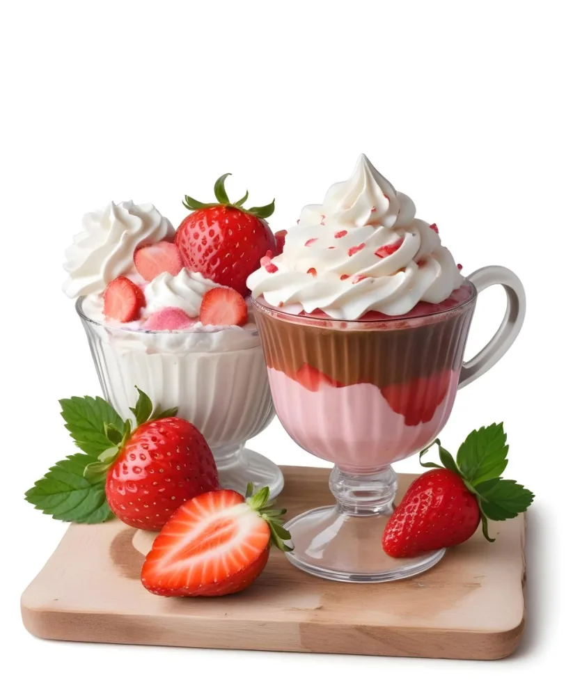 Two Desserts With Strawberries And Whipped Cream One In A Glass And One In A Cup The Desserts Have A Creamy Sweet Appearance And Are Garnished With Fresh Strawberry Slices 7 Bfce