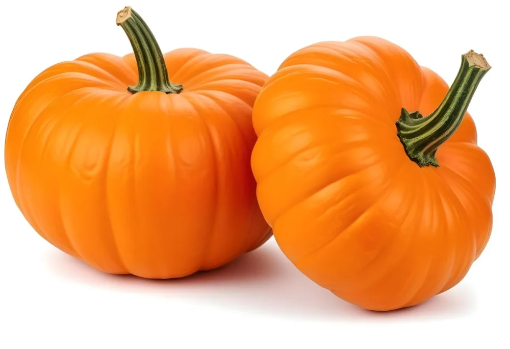 Two Large Orange Pumpkins On A White Background 12 D485