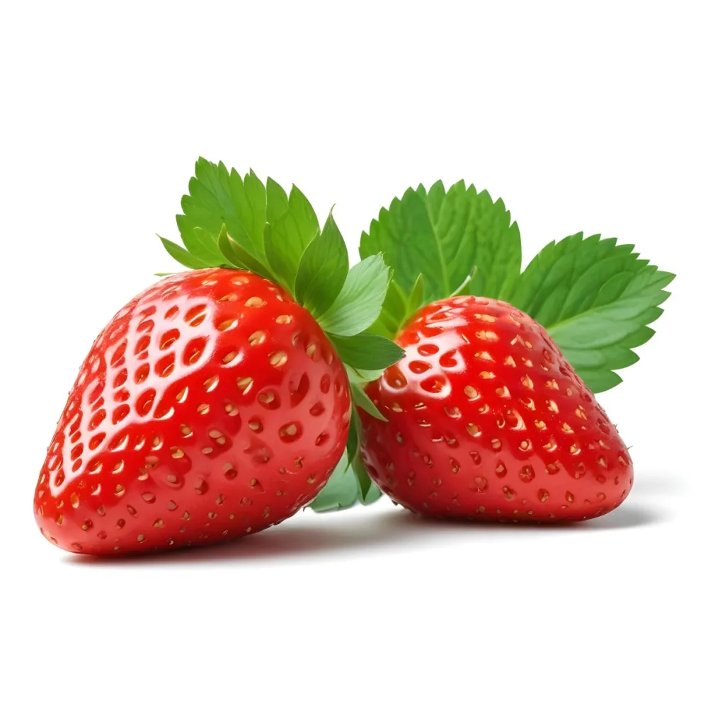 Two Ripe Red Strawberries With Green Leaves 99 Efd5