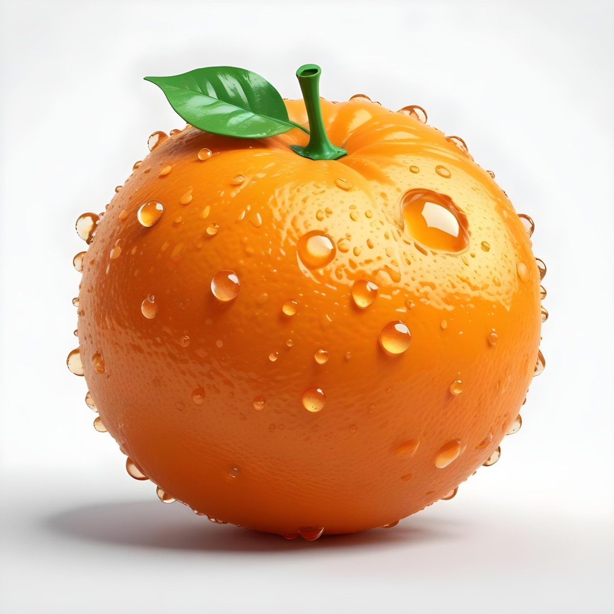 3d Model An Orange With Water Droplets And A Green Leaf On Top Isolated On A White Background Bright Light Figure Octane Render Volumetric Highly Detailed Videogame Aesthetic 7 C30e
