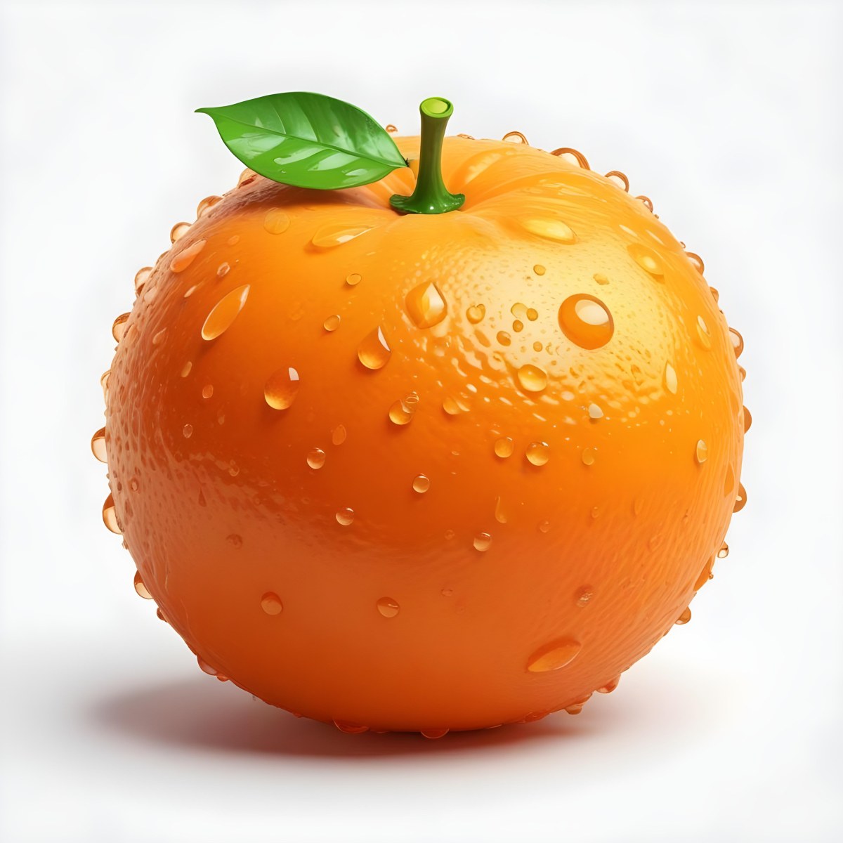 3d Model An Orange With Water Droplets And A Green Leaf On Top Isolated On A White Background Bright Light Figure Octane Render Volumetric Highly Detailed Videogame Aesthetic 8 01b0
