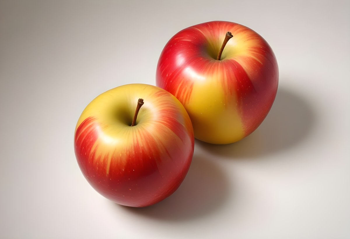3d Model Two Red And Yellow Apples On A Light Back 43 3fa8