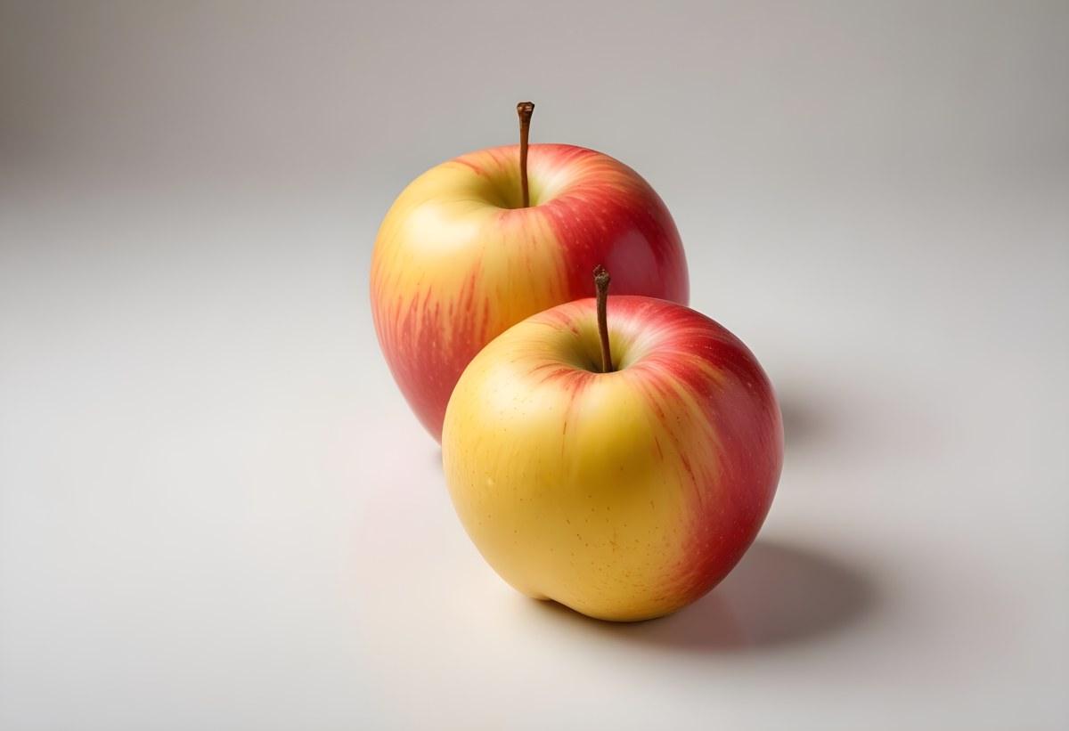 3d Model Two Red And Yellow Apples On A Light Back 90 Baa8