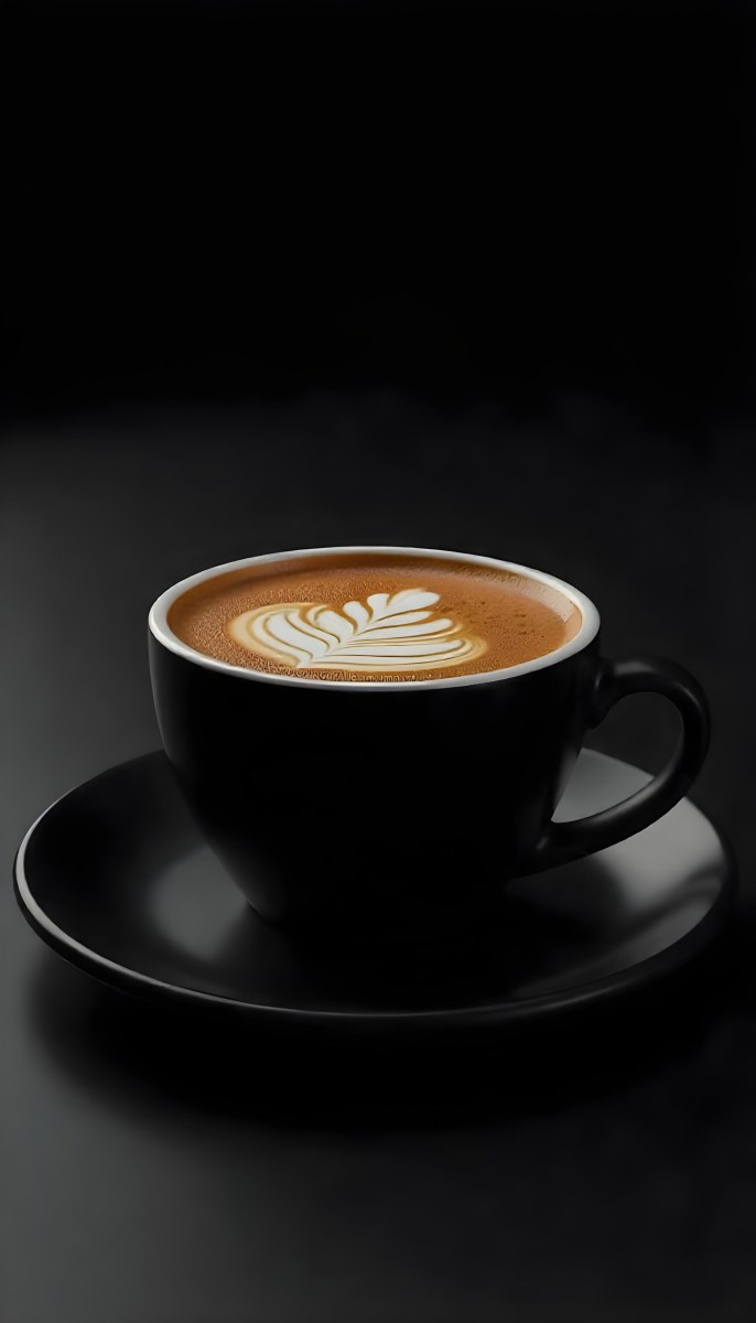 A Black Cup Of Coffee With Foam On A Black Plate Dark Background 11 0f7e