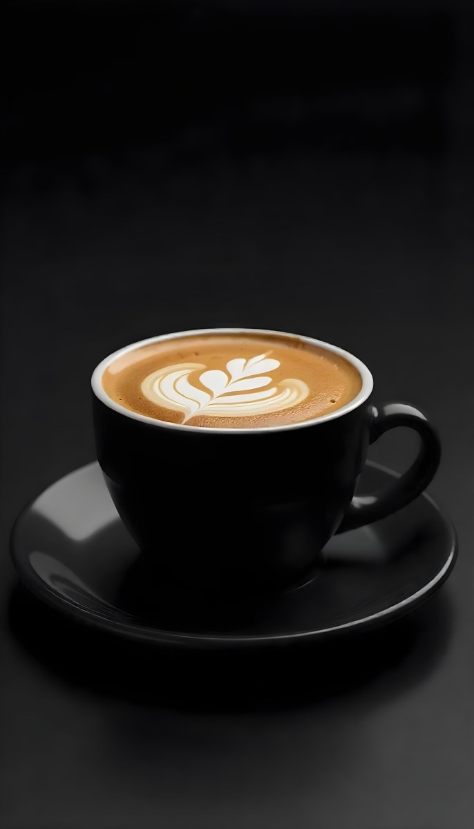 A Black Cup Of Coffee With Foam On A Black Plate Dark Background 12 09df