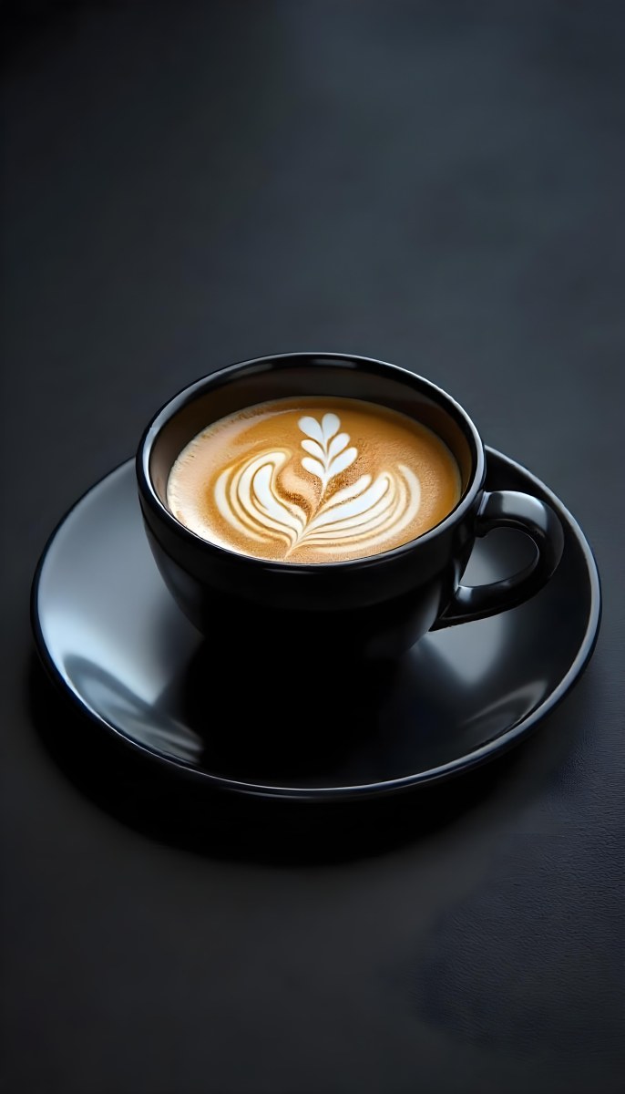 A Black Cup Of Coffee With Foam On A Black Plate Dark Background 15 8518