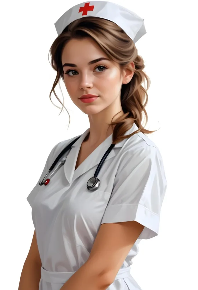 Digital Painting White Woman 22 Years Old Brown Hair Wearing A Nurse Uniform White Background Bold And Slim Lines Brush Strokes 2 3f0b