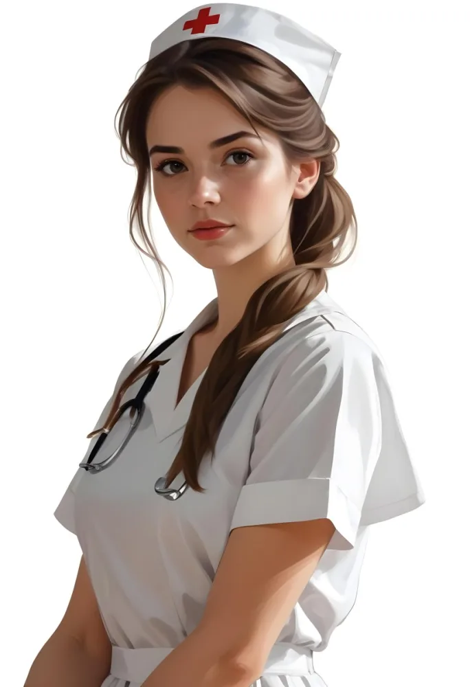 Digital Painting White Woman 22 Years Old Brown Hair Wearing A Nurse Uniform White Background Bold And Slim Lines Brush Strokes 5 5379