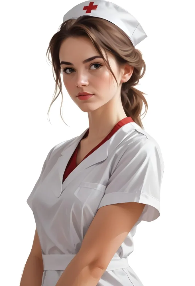 Digital Painting White Woman 22 Years Old Brown Hair Wearing A Nurse Uniform White Background Bold And Slim Lines Brush Strokes 9 A4ad