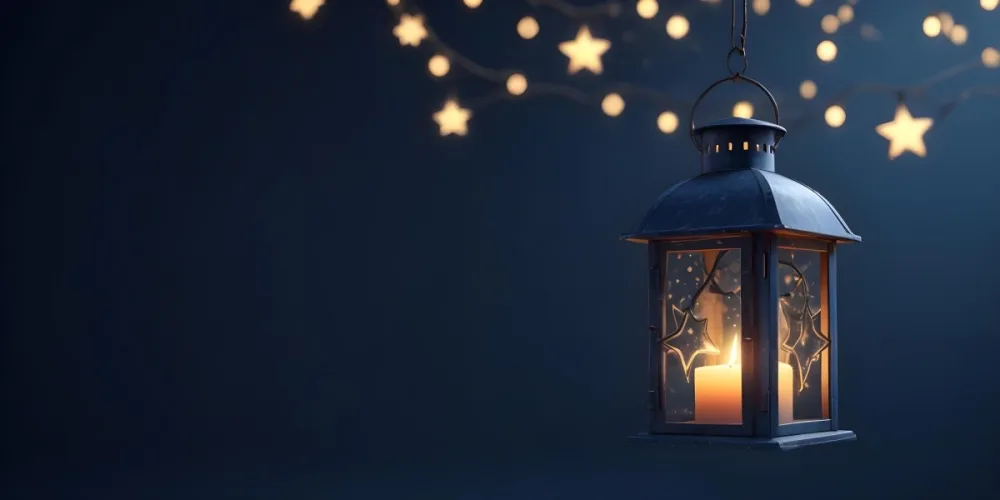 3d Model A Lantern With A Candle Inside Hanging From A Star With Bokeh Lights In A Dark Blue Background Figure Octane Render Volumetric Highly Detailed Videogame Aesthetic 20 3484