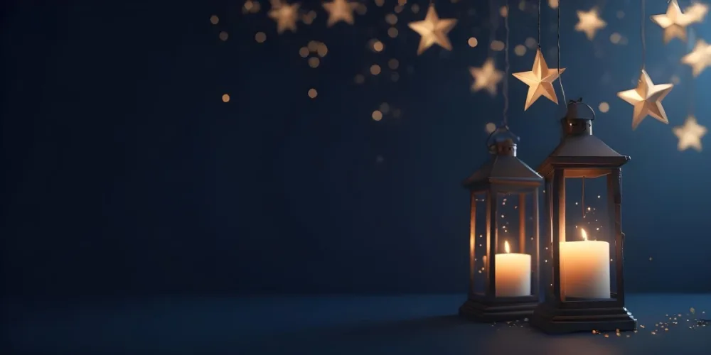 3d Model A Lantern With A Candle Inside Hanging From A Star With Bokeh Lights In A Dark Blue Background Figure Octane Render Volumetric Highly Detailed Videogame Aesthetic 3 8171