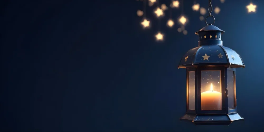 3d Model A Lantern With A Candle Inside Hanging From A Star With Bokeh Lights In A Dark Blue Background Figure Octane Render Volumetric Highly Detailed Videogame Aesthetic 33 7009