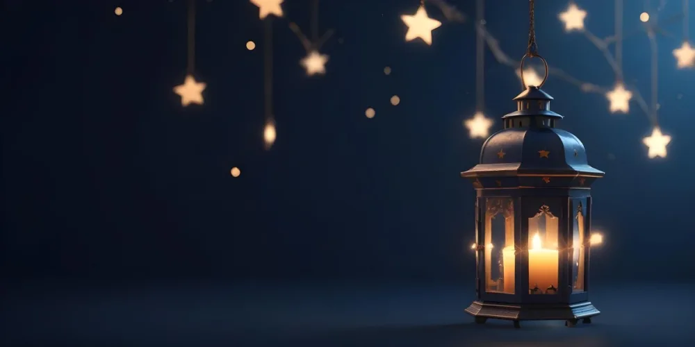 3d Model A Lantern With A Candle Inside Hanging From A Star With Bokeh Lights In A Dark Blue Background Figure Octane Render Volumetric Highly Detailed Videogame Aesthetic 34 A4f1