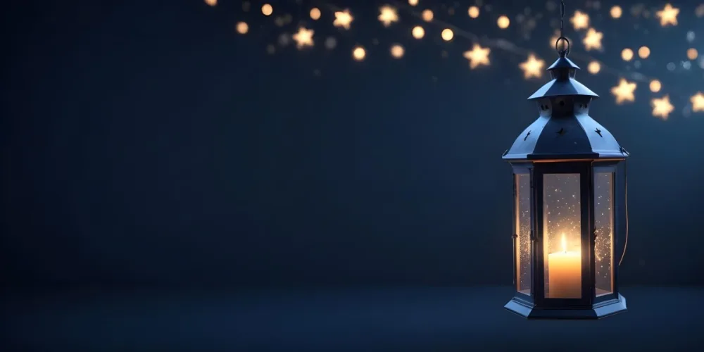 3d Model A Lantern With A Candle Inside Hanging From A Star With Bokeh Lights In A Dark Blue Background Figure Octane Render Volumetric Highly Detailed Videogame Aesthetic 9 3c95
